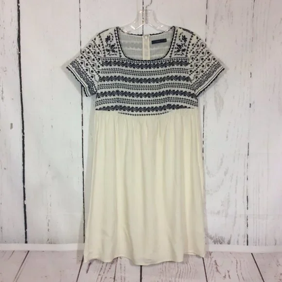 THML | Dresses | Thml Embroidered Baby Doll Shift Dress Black Cream Size M  | Poshmark